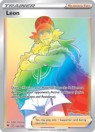 signed leon pokemon card (Secret) 195/185 - Holofoil SWSH04 Vivid Voltage your Pokemons attacks do Color:Black Manga Sabo One Piece Card Game