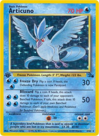 Articuno 2/62  - 1st Edition Holofoil Fossil - Holo Rare