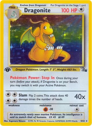 Dragonite 4/62  - 1st Edition Holofoil Fossil - Holo Rare