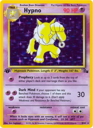 Hypno 8/62  - 1st Edition Holofoil Fossil - Holo Rare