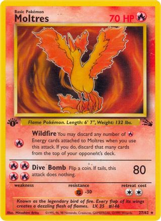 Moltres 27/62  - 1st Edition Fossil - Rare