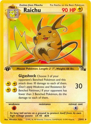 Raichu 29/62  - 1st Edition Fossil - Rare