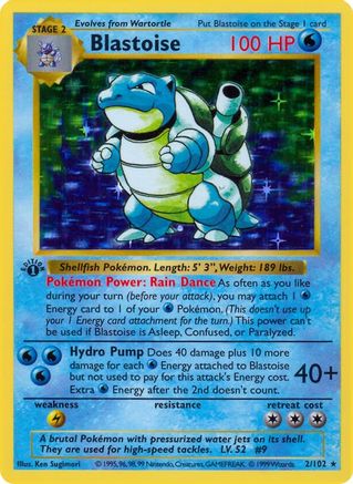 Blastoise 2/102  - 1st Edition Holofoil Base Set Shadowless - Holo Rare