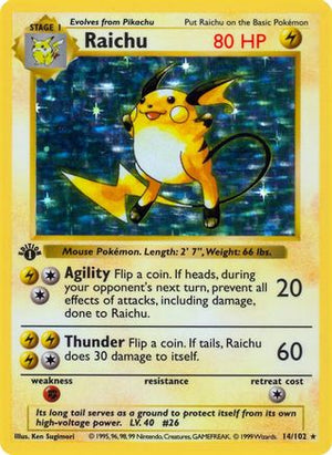 Raichu 14/102  - 1st Edition Holofoil Base Set Shadowless - Holo Rare