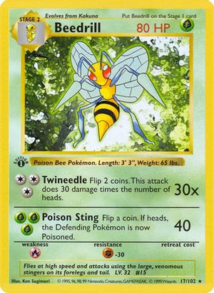 Beedrill 17/102  - 1st Edition Base Set Shadowless - Rare