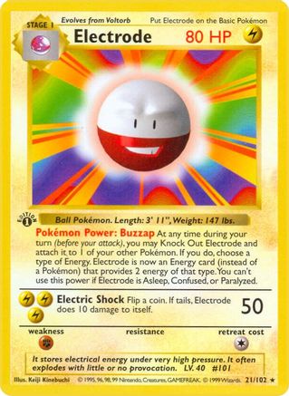 Electrode 21/102  - 1st Edition Base Set Shadowless - Rare