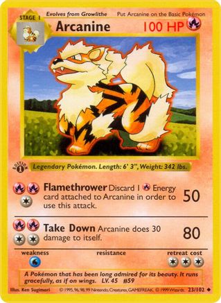 Arcanine 23/102  - 1st Edition Base Set Shadowless - Uncommon