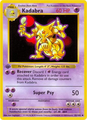 Kadabra 32/102  - 1st Edition Base Set Shadowless - Uncommon