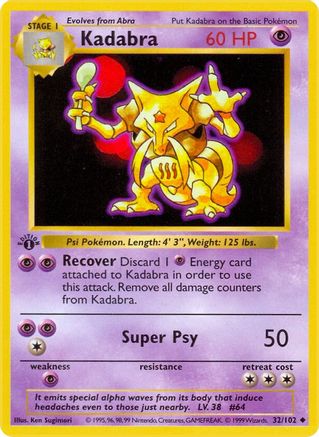 Kadabra 32/102  - 1st Edition Base Set Shadowless - Uncommon