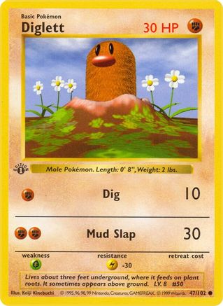 Diglett 47/102  - 1st Edition Base Set Shadowless - Common