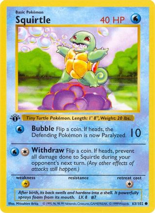 Squirtle 63/102  - 1st Edition Base Set Shadowless - Common