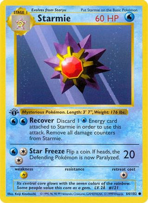 Starmie 64/102  - 1st Edition Base Set Shadowless - Common