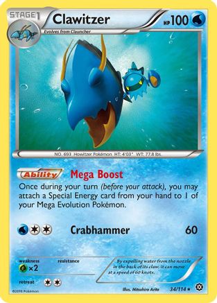Clawitzer 034  - Reverse Holofoil XY  Steam Siege - Rare