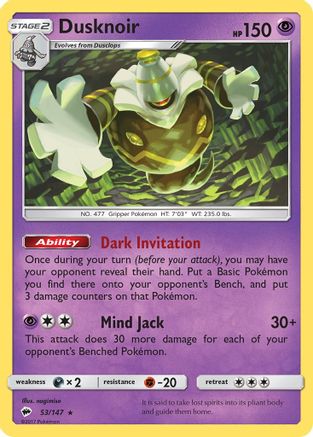 Dusknoir 053/147  - Holofoil SM  Burning Shadows - Holo Rare