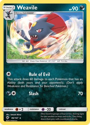 Weavile 086/147  SM  Burning Shadows - Rare