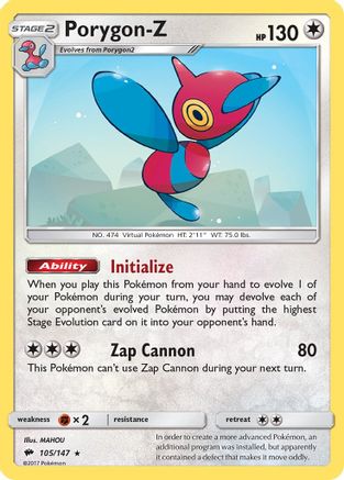 Porygon-Z 105/147  - Reverse Holofoil SM  Burning Shadows - Holo Rare