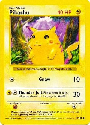 Pikachu (Red Cheeks) 58/102  - Unlimited Base Set Shadowless - Common