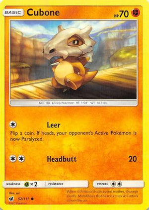 Cubone 052/111  - Reverse Holofoil SM  Crimson Invasion - Common