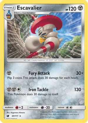 Escavalier 069  - Reverse Holofoil SM  Crimson Invasion - Rare