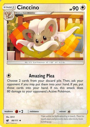 Cinccino 086/111  - Reverse Holofoil SM  Crimson Invasion - Uncommon
