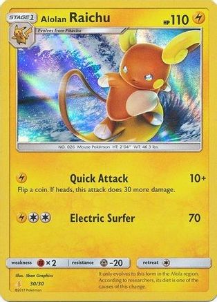 Alolan Raichu (#30 Holofoil) (#30 Holofoil) 030/30  - Holofoil SM Trainer Kit Lycanroc & Alolan Raichu - Uncommon