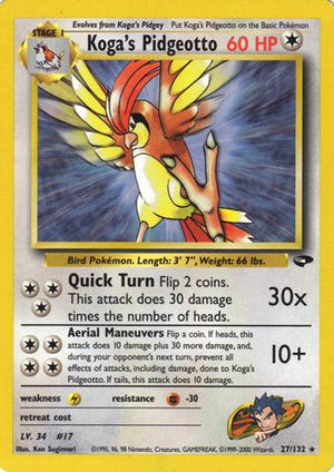 Koga's Pidgeotto 27/132  - Unlimited Gym Challenge - Rare