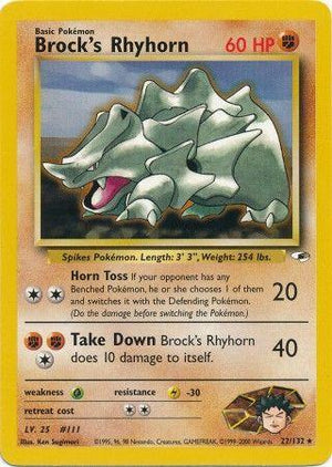 Brock's Rhyhorn 22/132  - Unlimited Gym Heroes - Rare
