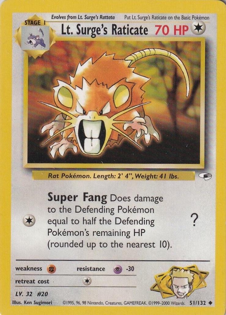 Lt. Surge's Raticate 051/132  - Unlimited Gym Heroes - Uncommon