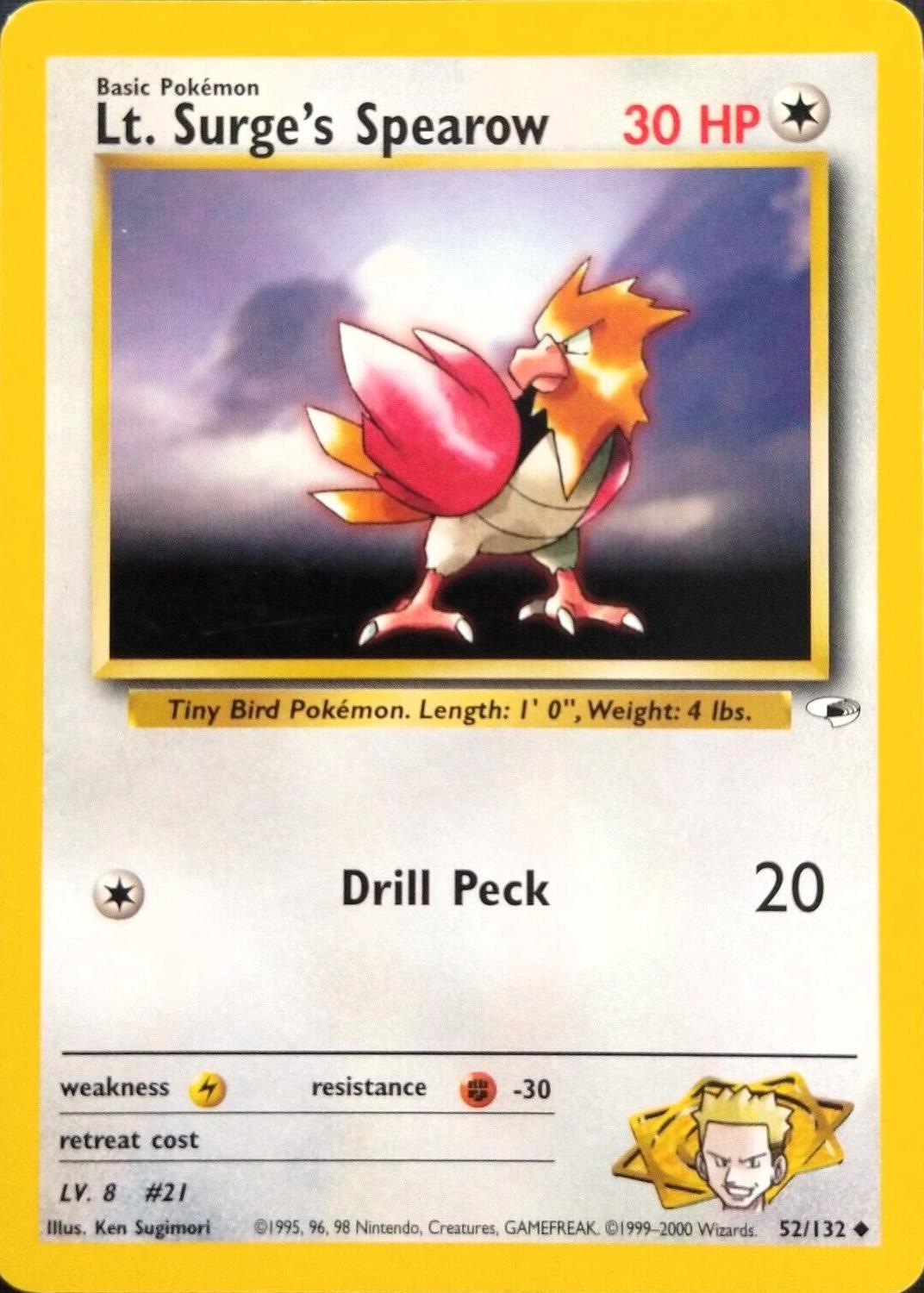 Lt. Surge's Spearow 52/132  - Unlimited Gym Heroes - Uncommon