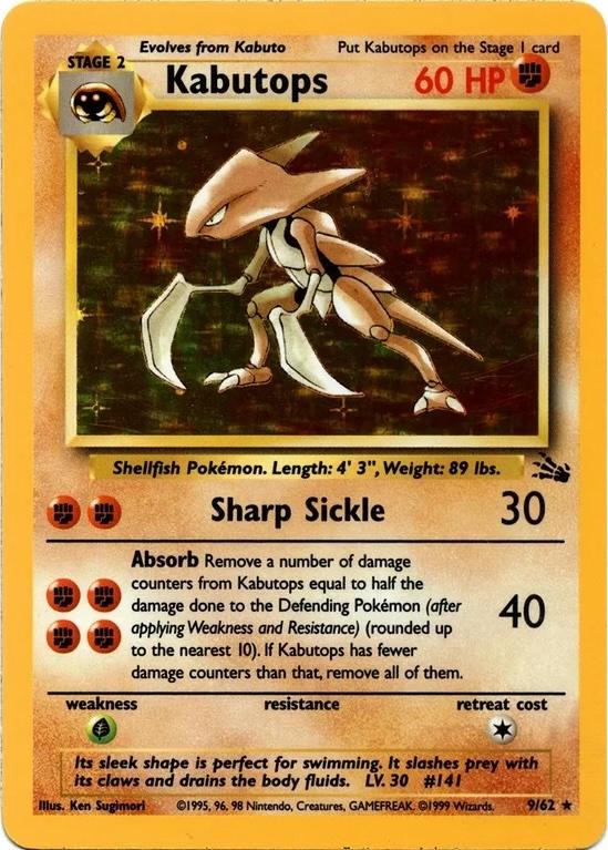 Kabutops 9/62  - Unlimited Holofoil Fossil - Holo Rare
