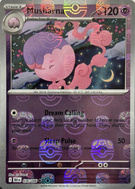 Musharna (Master Ball Pattern) 036/086  - Holofoil SV Black Bolt - Uncommon