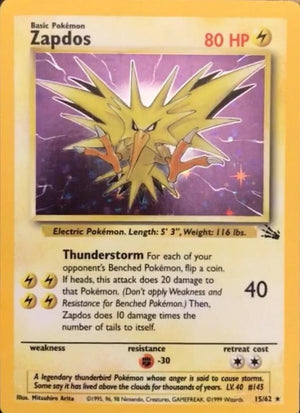 Zapdos 15/62  - Unlimited Holofoil Fossil - Holo Rare