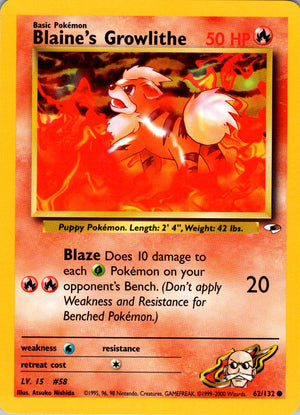 Blaine's Growlithe 62/132  - Unlimited Gym Heroes - Common