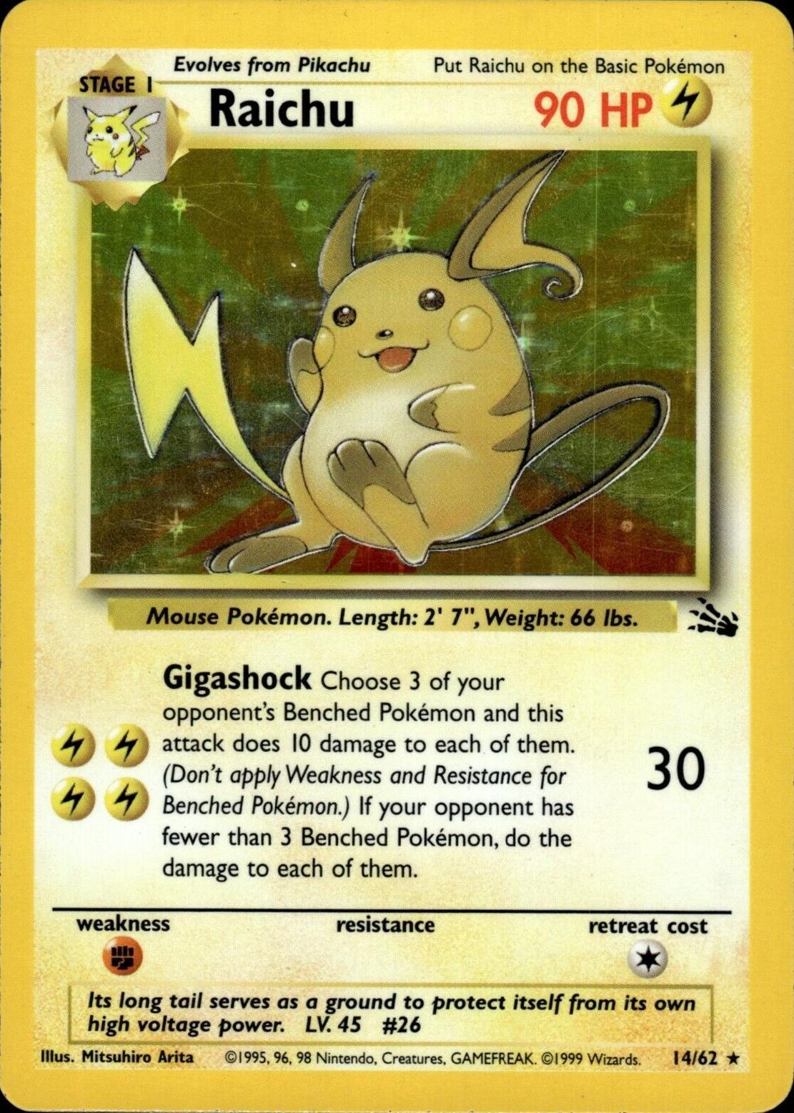 Raichu 14/62  - Unlimited Holofoil Fossil - Holo Rare