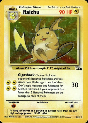 Raichu 14/62  - Unlimited Holofoil Fossil - Holo Rare