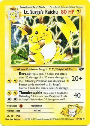 Lt. Surge's Raichu 11/132  - Unlimited Holofoil Gym Challenge - Holo Rare