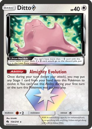 Ditto Prism Star 154/214  - Holofoil SM  Lost Thunder - Prism Rare