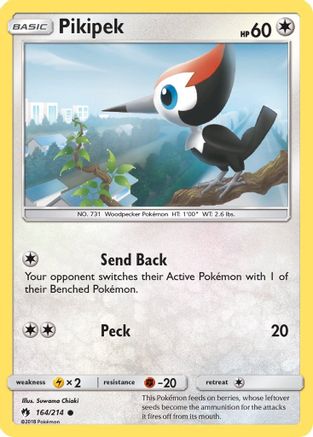 Pikipek (164) (164) 164/214  - Reverse Holofoil SM  Lost Thunder - Common