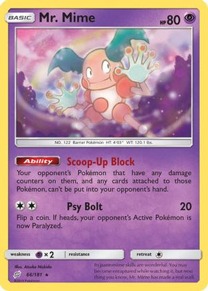 Mr. Mime 066/181  - Reverse Holofoil SM  Team Up - Rare