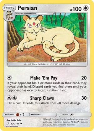 Persian 126/181  - Reverse Holofoil SM  Team Up - Uncommon