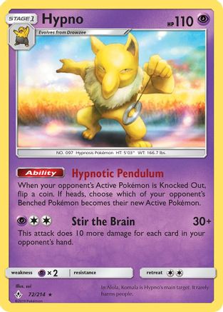 Hypno 072  - Reverse Holofoil SM  Unbroken Bonds - Rare
