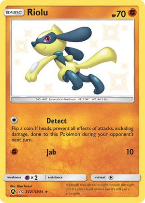 Riolu SV21/SV94  - Holofoil Hidden Fates Shiny Vault - Shiny Holo Rare