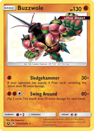 Buzzwole SV24/SV94  - Holofoil Hidden Fates Shiny Vault - Shiny Holo Rare
