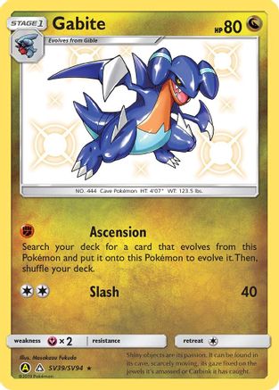 Gabite SV39/SV94  - Holofoil Hidden Fates Shiny Vault - Shiny Holo Rare