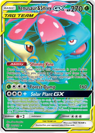 Venusaur & Snivy GX (Full Art) 210  - Holofoil SM  Cosmic Eclipse - Ultra Rare