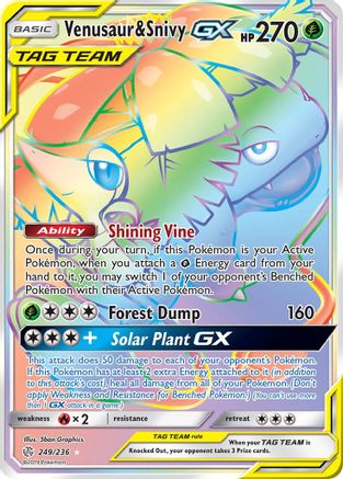 Venusaur & Snivy GX (Secret) 249  - Holofoil SM  Cosmic Eclipse - Secret Rare