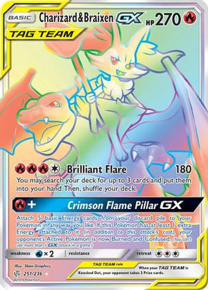 Charizard & Braixen GX (Secret) 251  - Holofoil SM  Cosmic Eclipse - Secret Rare