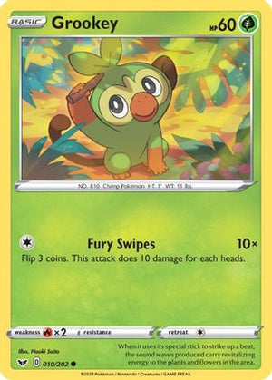 Grookey (010) (010) 010/202  - Reverse Holofoil SWSH01 Sword & Shield Base Set - Common