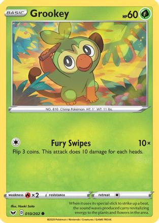 Grookey (010) (010) 010/202  - Reverse Holofoil SWSH01 Sword & Shield Base Set - Common