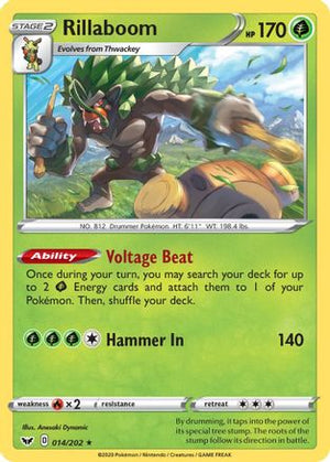 Rillaboom (014) (014) 014/202  - Reverse Holofoil SWSH01 Sword & Shield Base Set - Holo Rare